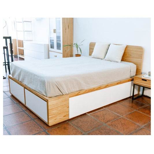Cama Box Funcional Madera Paraiso Laqueado Blanco